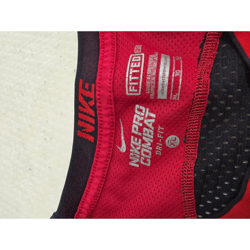 Nike Pro Combat Dri-FIT Mens XL Fitted Training Shirt Red Black Mesh Athletic